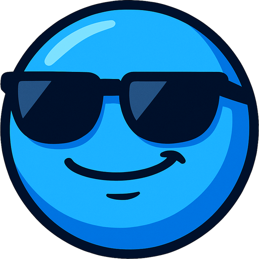 A cool blue round ball.
In-Game asset.  High contrast.  No shadows He has sunglasses and a cool smile