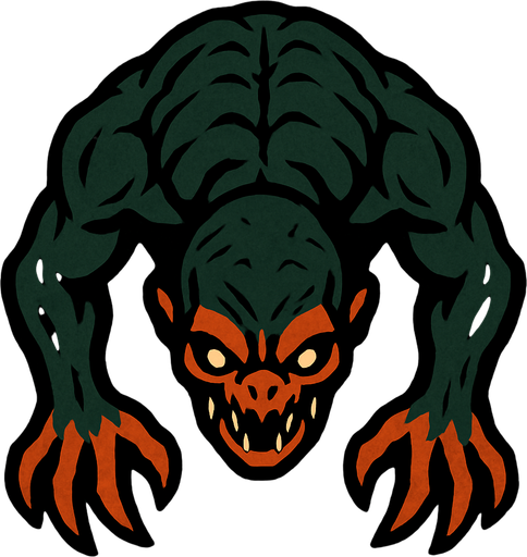 Üstten görünümlü sırt kısmı tarafı ve kafası aşağı doğru oyuncuya bakan bir yaratık.
In-Game asset.  2d.  High contrast.  No shadows