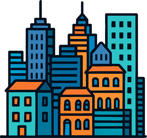 şehir resmi binalar.
In-Game asset.  2d.  High contrast.  No shadows