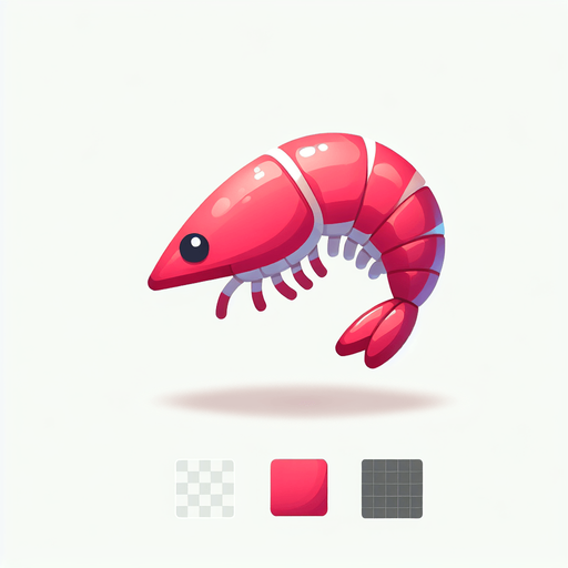 Pink shrimp.
Single Game Texture.  In-Game asset.  2d.  Blank background.  High contrast.  No shadows