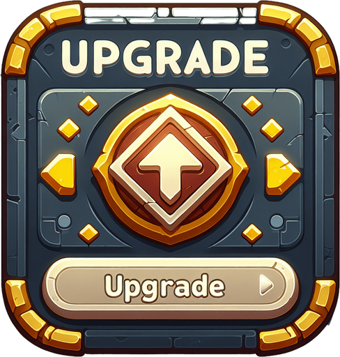 Upgrade button.
Single Game Texture.  In-Game asset.  2d.  Blank background.  High contrast.  No shadows