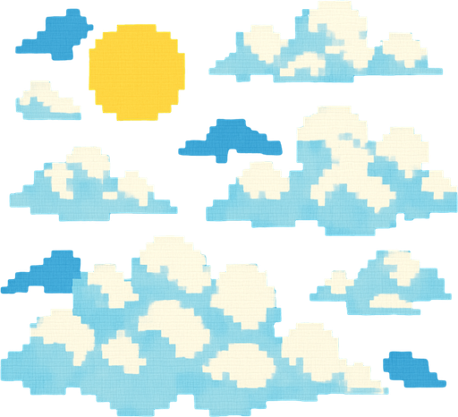 a cloudy and sunny pixel art sky.
In-Game asset.  2d.  High contrast.  No shadows