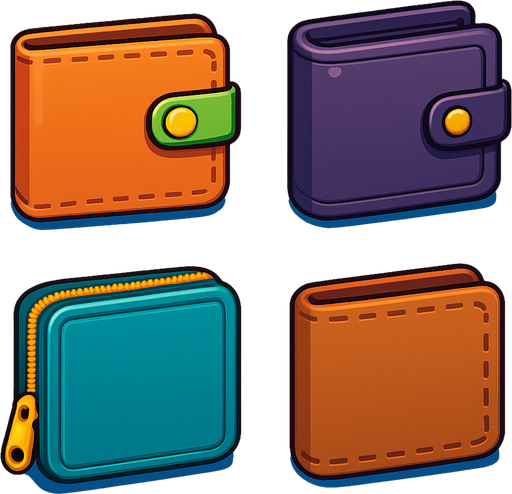 Pack of different wallets.
In-Game asset.  High contrast.  No shadows. 3D