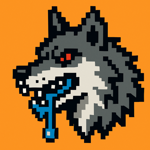lobo babeando pixelart.
In-Game asset.  2d.  High contrast.  No shadows