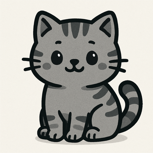 gri tatlı bir kedi.
In-Game asset.  2d.  High contrast.  No shadows