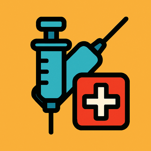 vaccine with a plus sign.
In-Game asset.  2d.  High contrast.  No shadows