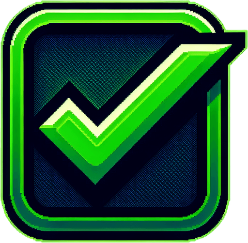 A green check mark on a dark background.
Single Game Texture. In-Game asset. 2d. Blank background. High contrast. No shadows.