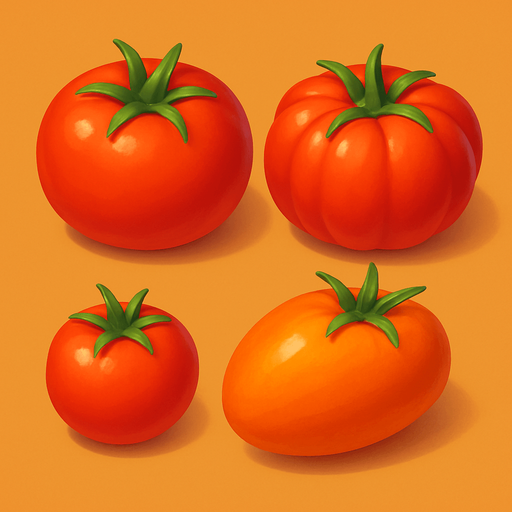 Pack of different tomato, painted 3D tomato, without black lines around it!
In-Game asset.  High contrast.  No shadows. 3D