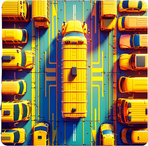 Yellow bus in a top down view.
Single Game Texture.  In-Game asset.  High contrast.  No shadows