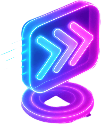 Top down isometric neon cyberpunk futuristic fast forward 3D speed, agility, rapidness symbol glowing hologram vaporwave