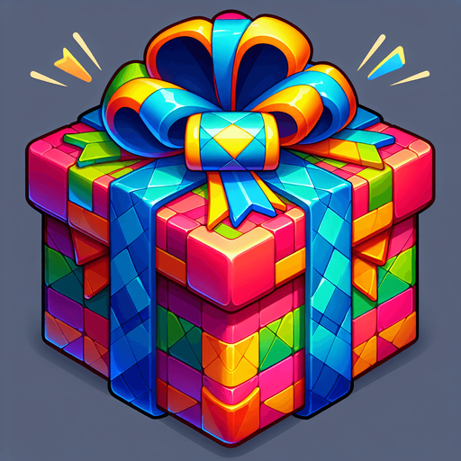 gift wrapped box, vivid colours. with bow on top Single Game Texture. In-Game asset. 2d. Blank background. High contrast. No shadows. Single Game Texture. In-Game asset. 2d. Blank background. High contrast. No shadows.