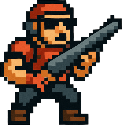 Un changón con un tipo piloto peinado que tengo una ropa roja y negra y que sea tipo pixelar.
In-Game asset.  2d.  High contrast.  No shadows