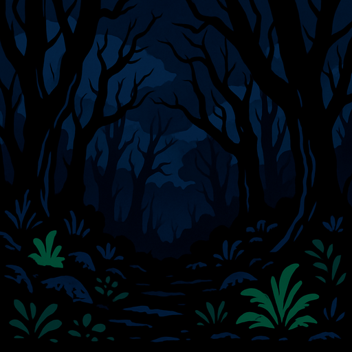 Dark forrest.
In-Game asset.  2d.  High contrast.  No shadows