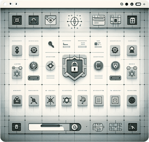 A clean and functional browser UI displaying an illegal hacking website. The page uses a light, minimalist theme with a subtle grey and white color palette to mimic a legitimate site. The main content area features a grid layout of discreetly labeled icons, each representing hacking tools, scripts, or encrypted data for sale, blending in as if it were a professional tech page.

In the top-left corner, a small visual cue, such as an encrypted symbol or a faintly styled link, hints at the site's true purpose without drawing too much attention. The interface is designed to look deceptively ordinary, with clean lines, clear fonts, and minimal decorative elements, giving the appearance of a legitimate web application while concealing its illicit nature.
Single Game Texture. In-Game asset. 2d. Blank background. High contrast. No shadows.