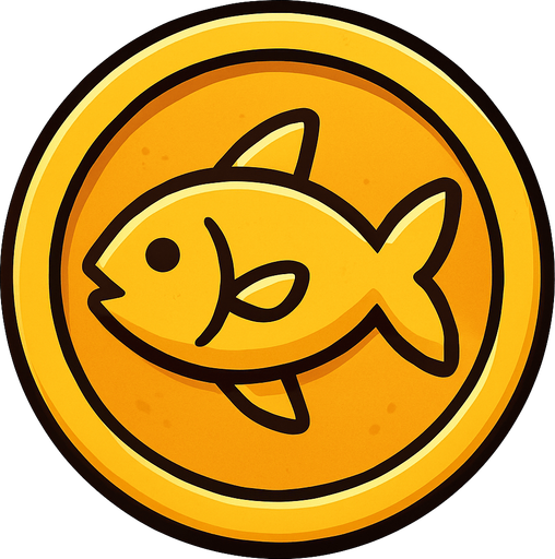 coin image üzerinde balık işareti olan bir madeni para altın renkte.
In-Game asset.  2d.  High contrast.  No shadows