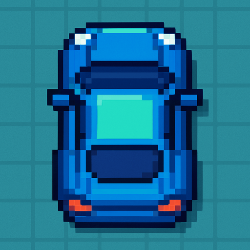 Draw 2d pixel car top view blue+light green..
In-Game asset.  2d.  High contrast.  No shadows