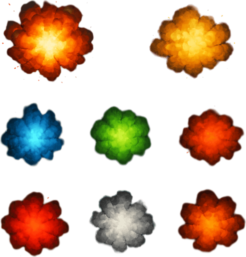 VFX pack of different explosions particles. Different colors. HD colors. ellipse. circle
In-Game asset.  3d.  High contrast.  No shadows