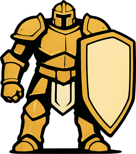 giant solider with shield from front.
In-Game asset.  2d.  High contrast.  No shadows