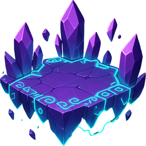 Design a single floating 2D game platform made of levitating crystal shards, connected by glowing magical runes or light energy. No ice or snow. The platform should feel arcane and unique. No background..
In-Game asset.  2d.  High contrast.  No shadows