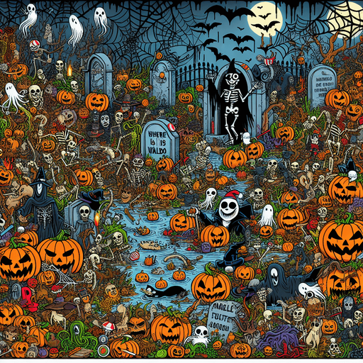 Generate a high quality cartoon background Halloween image on a black canvas similar to the format of where is waldo with a hellish environment.
Single Game Texture. In-Game asset. 2d. Blank background. High contrast. No shadows.