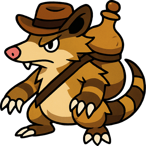 Um monstrinho do tipo Terra inspirado em Pokémon e Digimon estilo invocador aparência inspirada em gambá, nordeste, Cabaça nas costas e faroeste.
In-Game asset.  2d.  High contrast.  No shadows