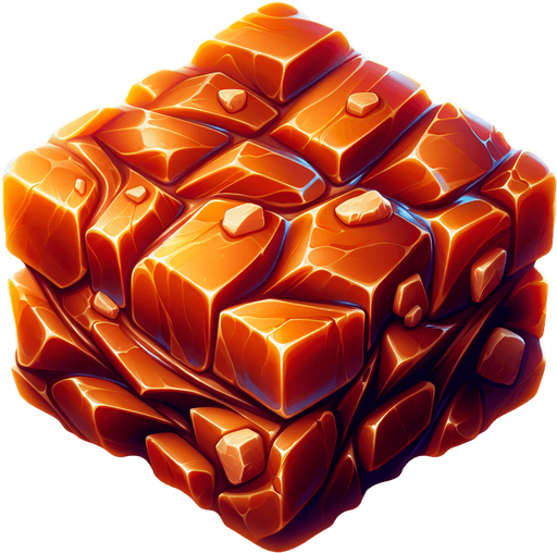 Toffee.
Single Game Texture. In-Game asset. 2d. Blank background. High contrast. No shadows.