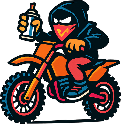 vandal riding dirt bike.
In-Game asset.  High contrast.  No shadows