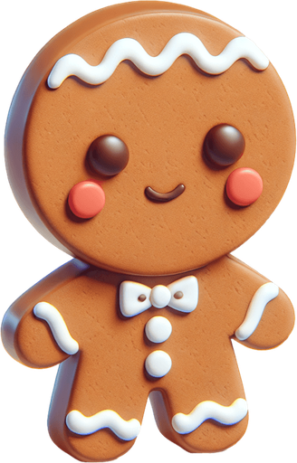A right profile drawing of one single cute little gingerbread boy, standing with his hands in front of him. In-Game asset. 2d. No background. High contrast. No shadows. Color. digital art