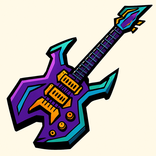 guitarra evolucionada.
In-Game asset.  2d.  High contrast.  No shadows