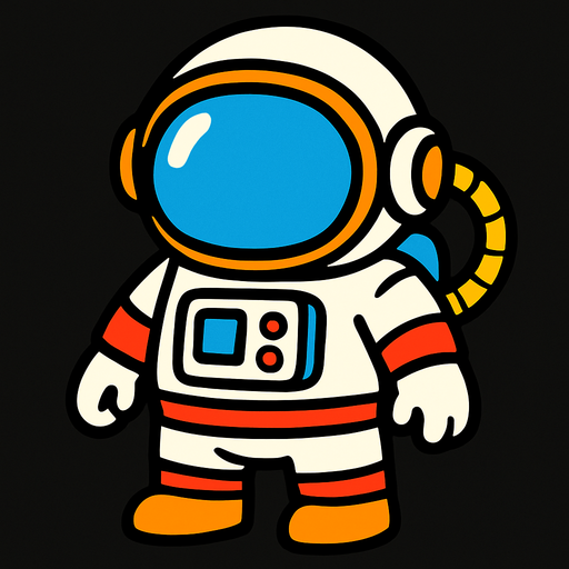Cartoon bir astronot.
In-Game asset.  2d.  High contrast.  No shadows