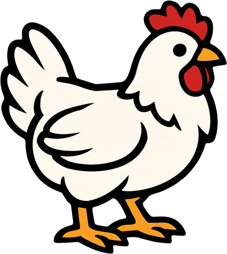 white chicken  with black background.
In-Game asset.  2d.  High contrast.  No shadows