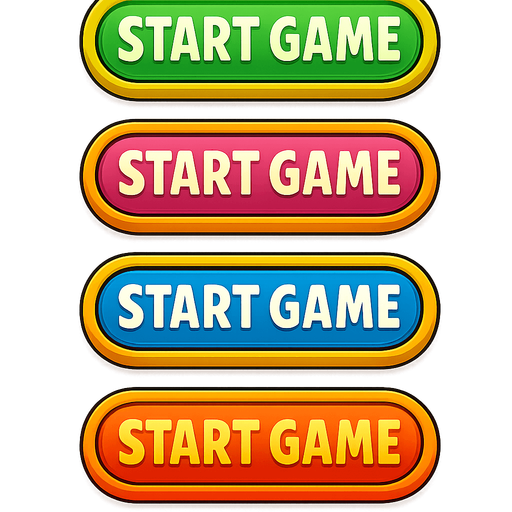 Pack of buttons have text "start game", with HD colors, any colors.
In-Game asset.  2d.  High contrast.  No shadows