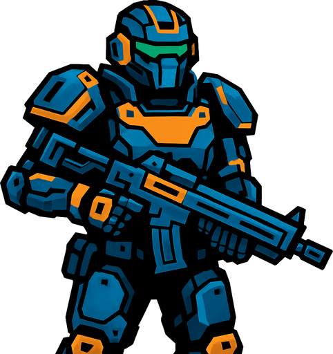 technological soldier.
In-Game asset.  2d.  High contrast.  No shadows