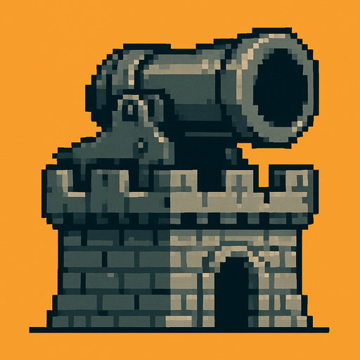 castle gun, siege gun, pixel art.
In-Game asset.  2d.  High contrast.  No shadows