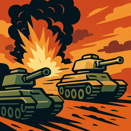 Bir tank savaşı temalı arkaplan görseli hazırla görselde 2 tank olsun ve bu 2 tankın önündeki 1 tankı yakalamaya çalışsın..
In-Game asset.  2d.  High contrast.  No shadows