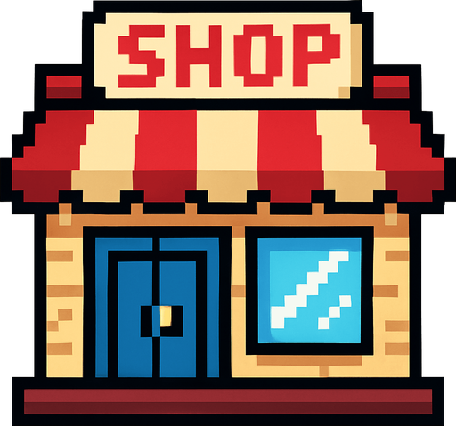 Shop 2 d pixel.
In-Game asset.  2d.  High contrast.  No shadows