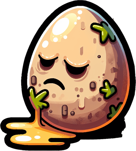 Cartoon rotten egg.
Single Game Texture. In-Game asset. 2d. Blank background. High contrast. No shadows.