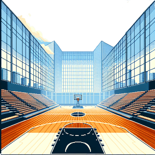 background of a basketball court seen from the perspective of a player. pixelated. 8 bit.
Single Game Texture. In-Game asset. 2d. Blank background. High contrast. No shadows.