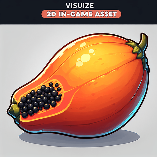 papaya fruit.
Single Game Texture.  In-Game asset.  2d.  Blank background.  High contrast.  No shadows