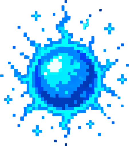 A blue glowing orb of magic. Pixel art.
In-Game asset.  2d.  High contrast.  No shadows