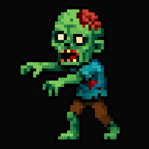 un zombi de pixeles.
In-Game asset.  2d.  High contrast.  No shadows