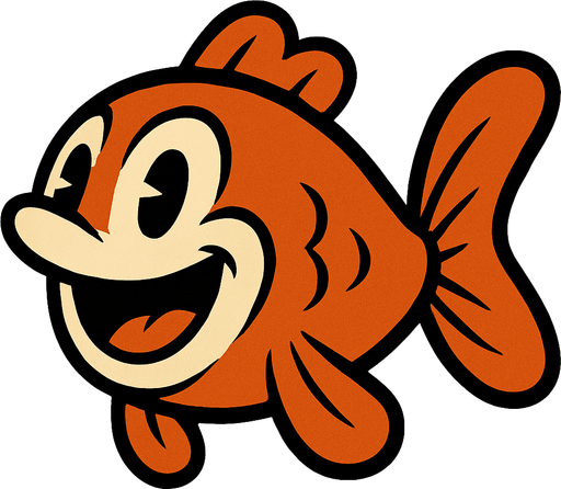 Rubber Hose Style Orange Happy Fish.
In-Game asset.  2d.  High contrast.  No shadows