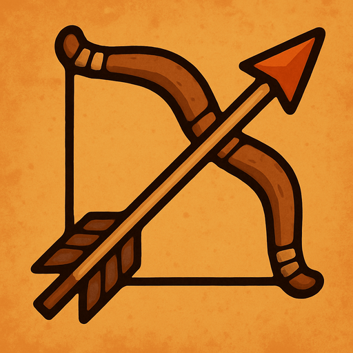 Ok ve Yay birlikte eski çağ.
In-Game asset.  2d.  High contrast.  No shadows