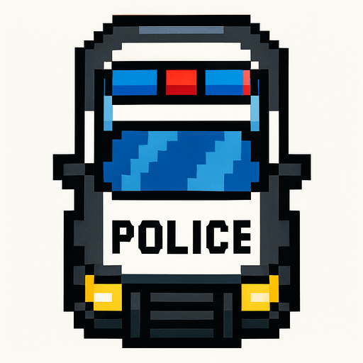 coche de policia hecho con pixeles con perspectiva desde arriba
In-Game asset.  2d.  High contrast.  No shadows