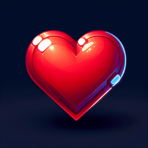 red colored heart for representing player health in the game..
Single Game Texture.  In-Game asset.  2d.  Blank background.  High contrast.  No shadows
