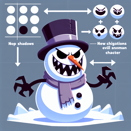 cartoony evil snowman character

Single Game Texture. In-Game asset. 2d. Blank background. High contrast. No shadows.