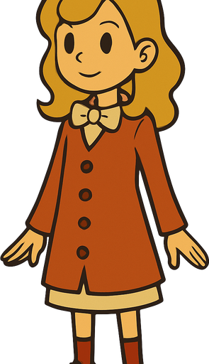12yo blonde girl in professor Layton game style.
In-Game asset.  2d.  High contrast.  No shadows