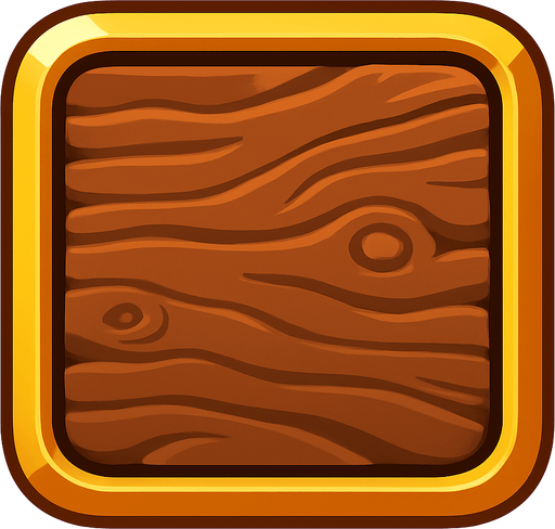 Trozo de madera bordeado en oro .
In-Game asset.  2d.  High contrast.  No shadows. Lineless. Suave