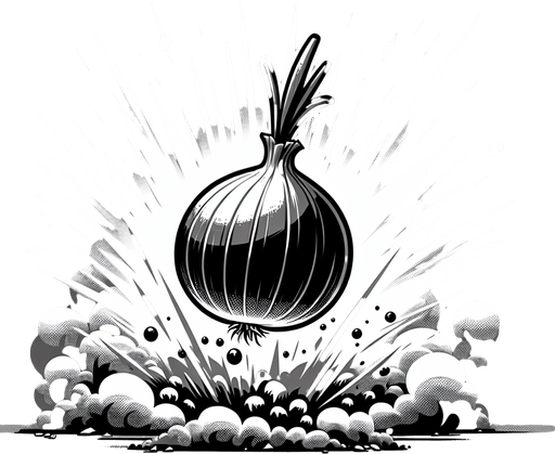An onion exploding like a bomb.
Single Game Texture. In-Game asset. 2d. Blank background. High contrast. No shadows.