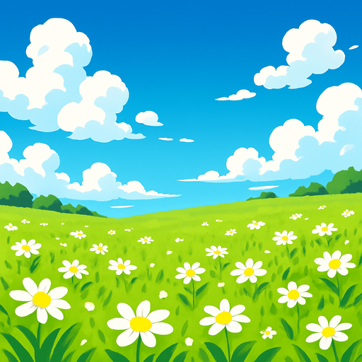 Fond d'écran prairie manga.
In-Game asset.  2d.  High contrast.  No shadows